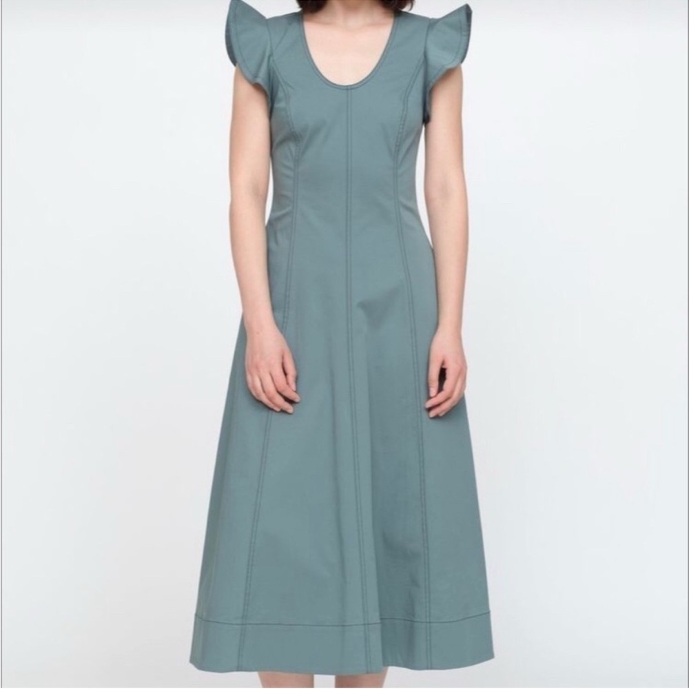 Sea New York Stella Flutter Sleeve Teal Midi Dress